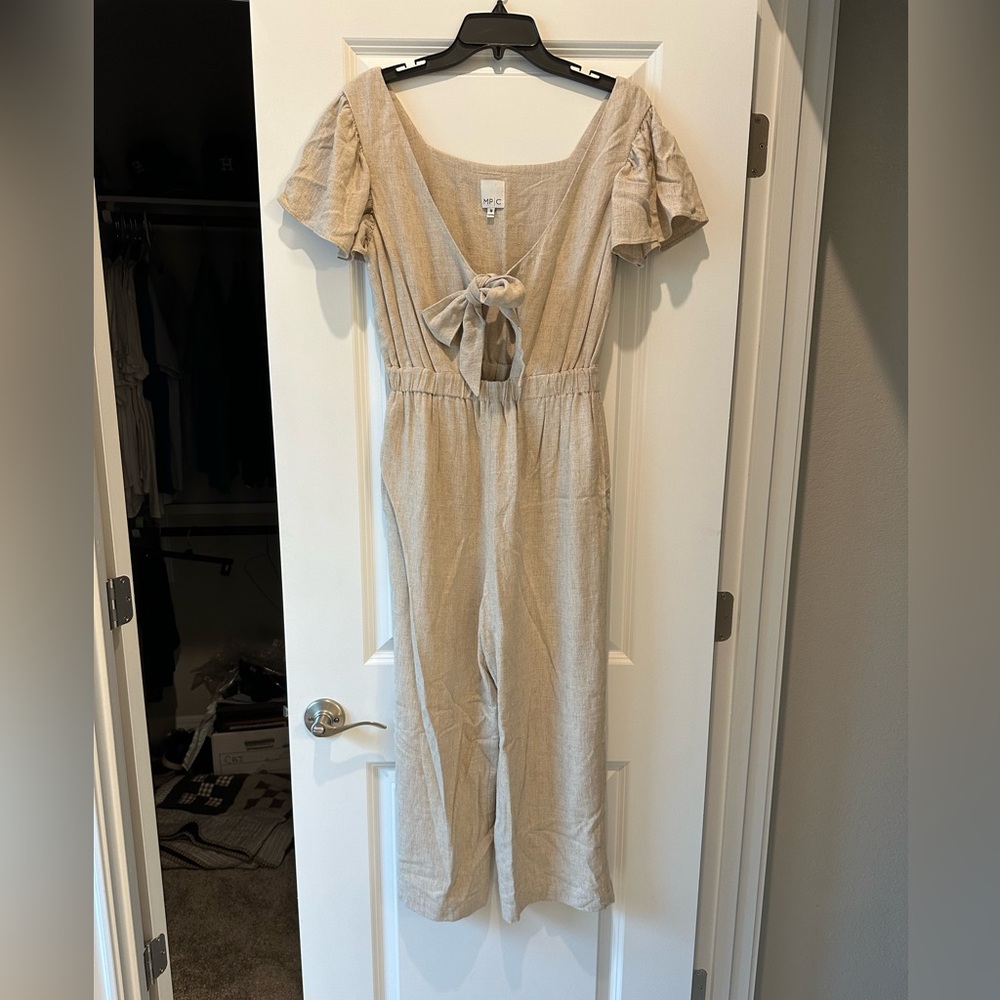 Boutique Cream Linen Jumpsuit